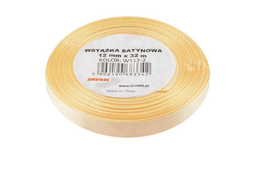 Wstążka satynowa 12mmx32m kremowa Brewis